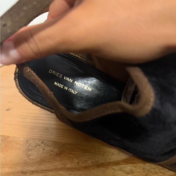 Dries Van Noten Leather Snakeskin Colorblock Gold Glitter Heels - Picture 9 of 9